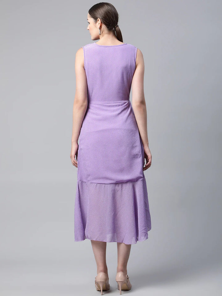 plusS Lavender Self Design Wrap Midi Dress