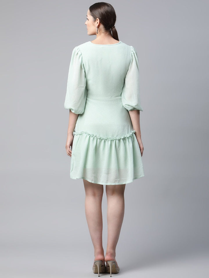 plusS Mint Green Self Design  A-Line Dress