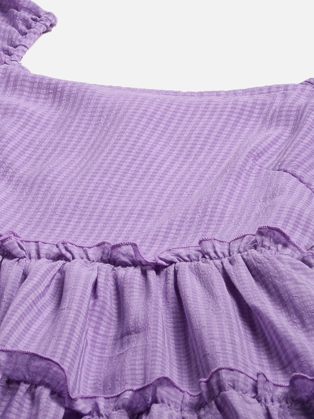 plusS Lavender Self Design Bell Sleeves A-Line Tiered Dress