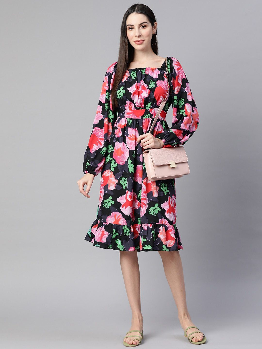 FITORON Dress for Women- Elegant Slim Party Dress Long Sleeve Pullover V  Neck Solid Fit Flare Dress Black - Walmart.com