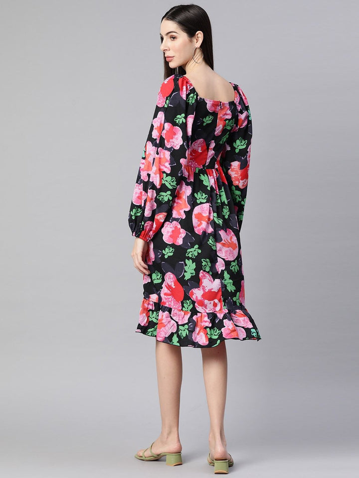 plusS Black Floral Printed Fit  Flare Dress