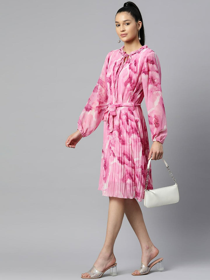 plusS Pink Abstract Print Knee Length A-Line Dress