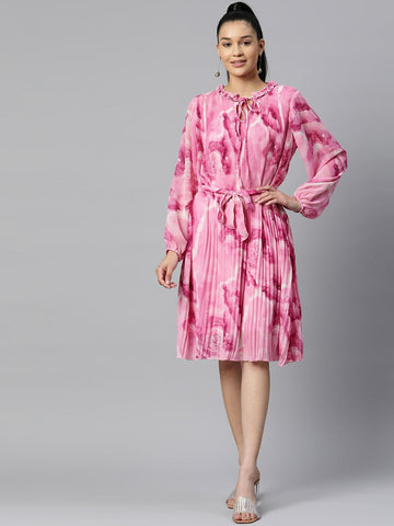 plusS Pink Abstract Print Knee Length A-Line Dress