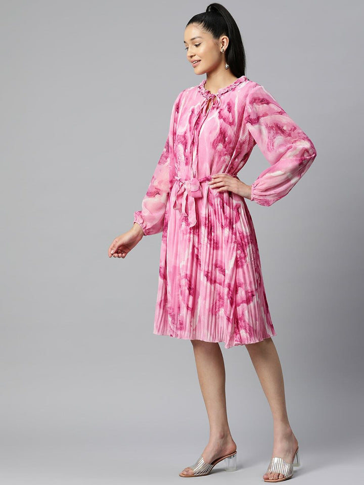 plusS Pink Abstract Print Knee Length A-Line Dress