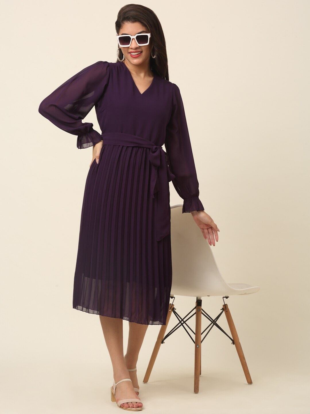 plusS Purple A-Line Midi Dress