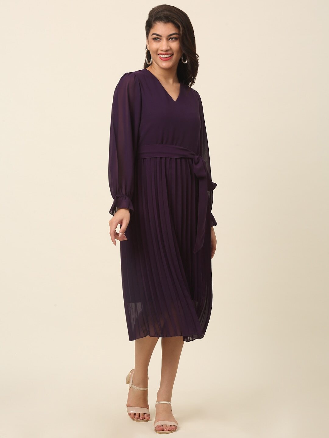 plusS Purple A-Line Midi Dress