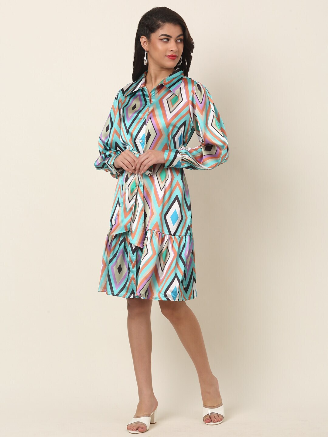 plusS Blue Print Shirt Dress