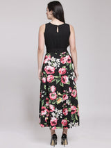 plusS Women Black  Pink Floral Print Fit  Flare Dress