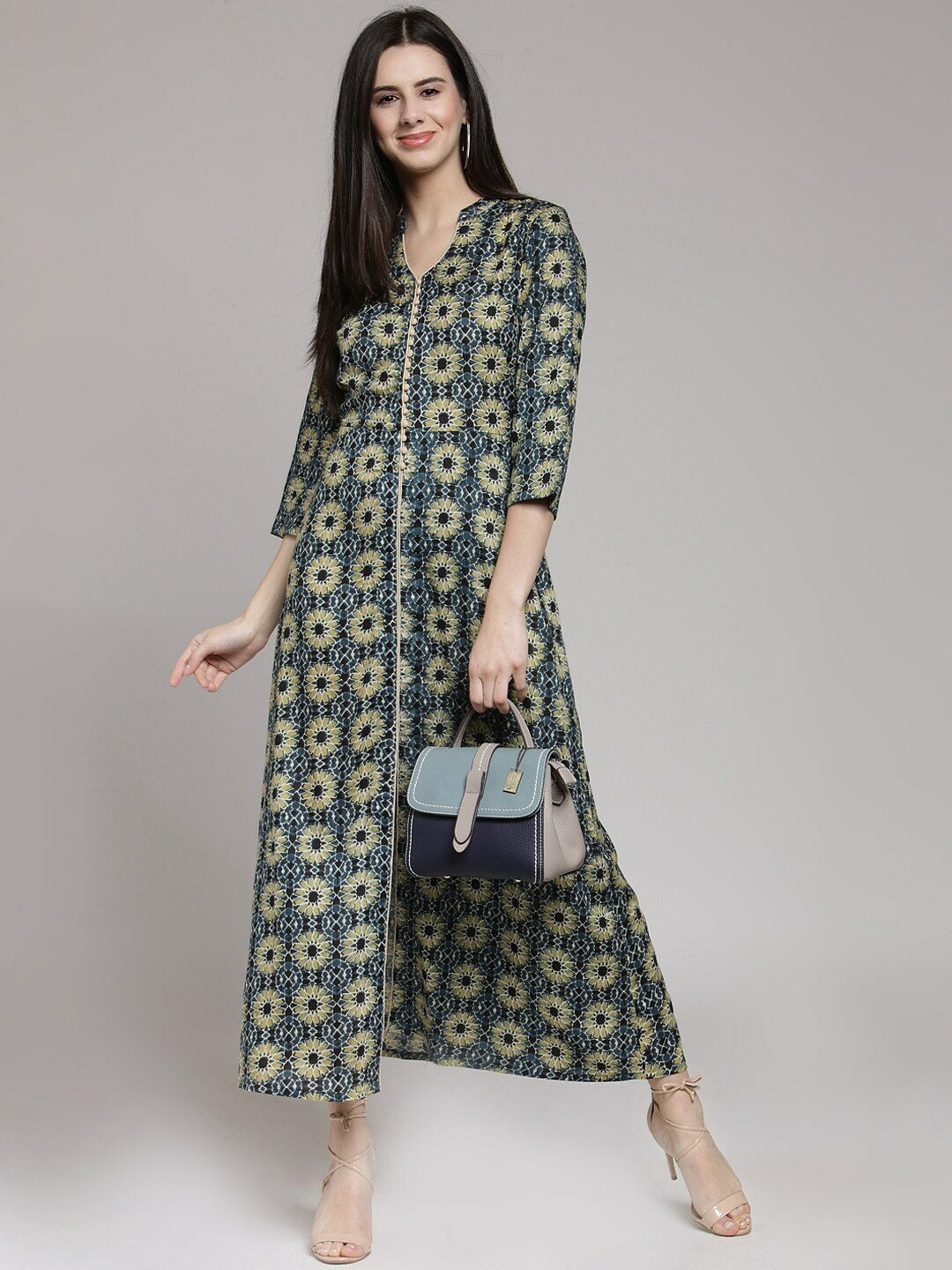 plusS Women Green  Blue Printed Maxi Dress