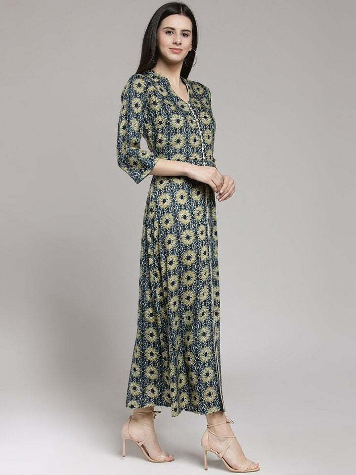 plusS Women Green  Blue Printed Maxi Dress