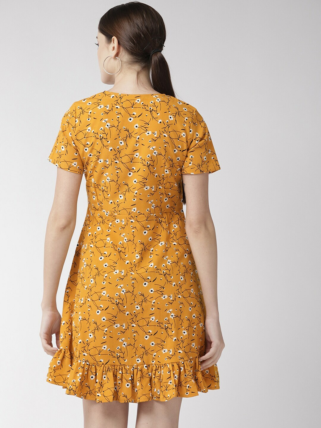 plusS Women Mustard Yellow  Black Floral Printed A-Line Dress