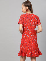 plusS Women Red  White Printed A-Line Dress