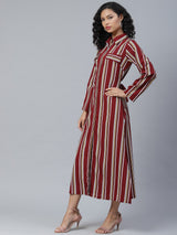 plusS Classy Maroon and Off-White Striped Shirt Dress