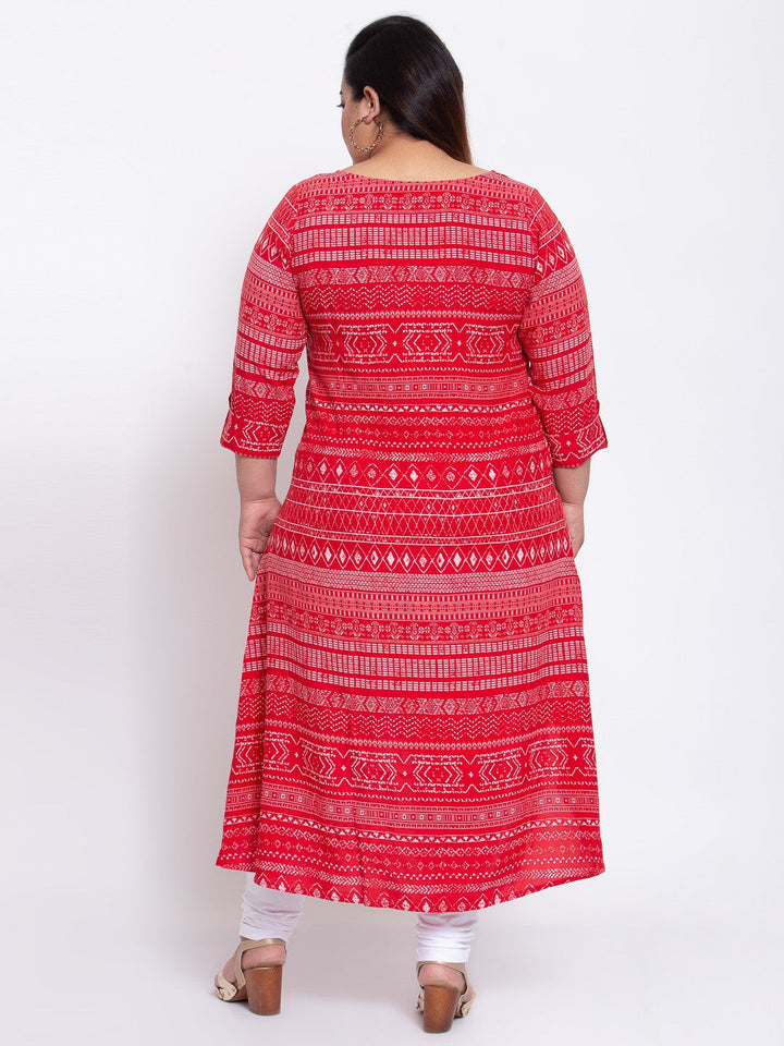 plusS Women Red Tribal Printed Kurta