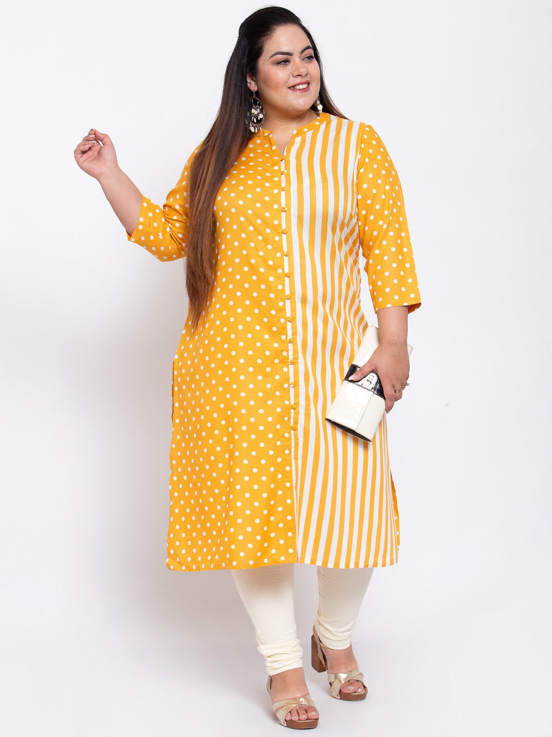 plusS Women Mustard Printed Kurta