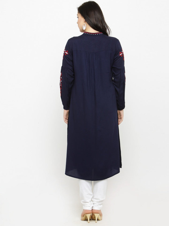 plusS Women Navy Blue Woven Design A-Line Kurta