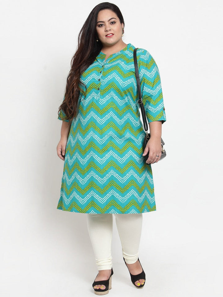 Green Striped Straight Kurta