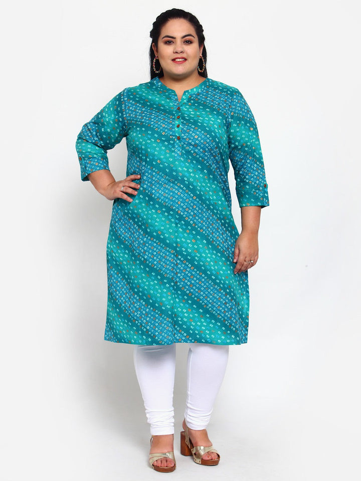 plusS Women Blue  Green Bandhani Printed Kurta