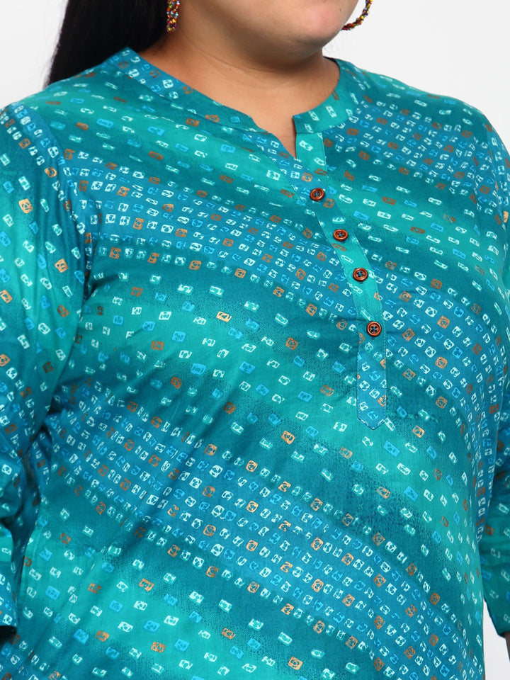 plusS Women Blue  Green Bandhani Printed Kurta