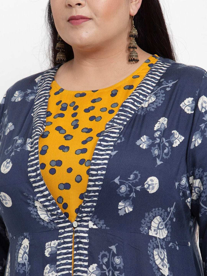 Mustard Yellow Floral Printed Layered Anarkali Kurta