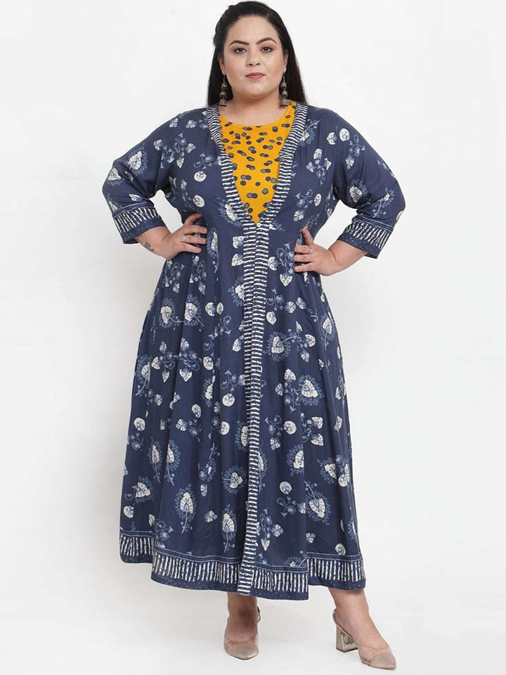 Mustard Yellow Floral Printed Layered Anarkali Kurta