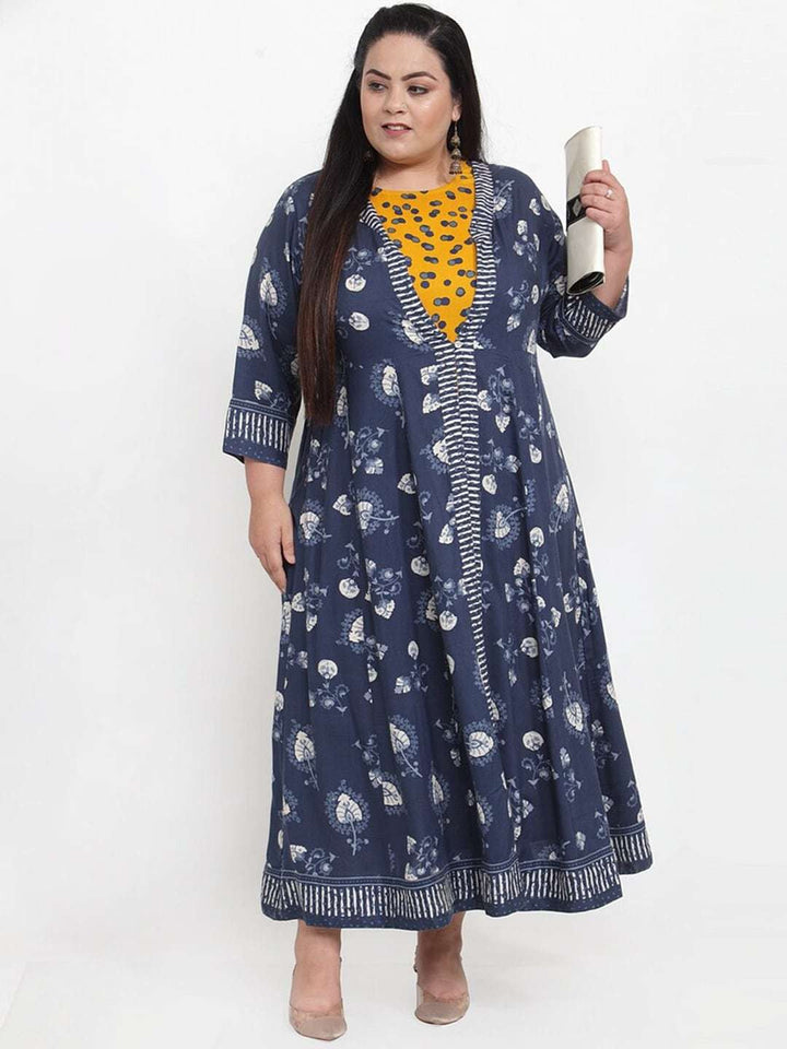 Mustard Yellow Floral Printed Layered Anarkali Kurta