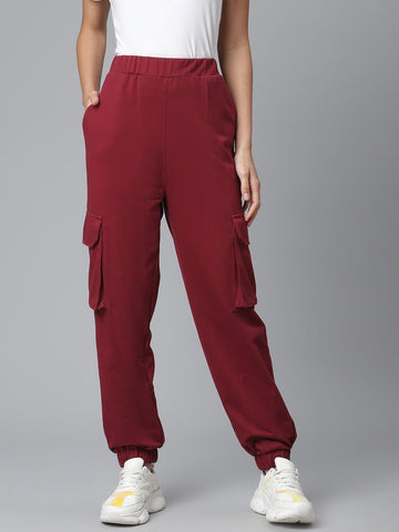 plusS Women Maroon Solid Cargo Joggers