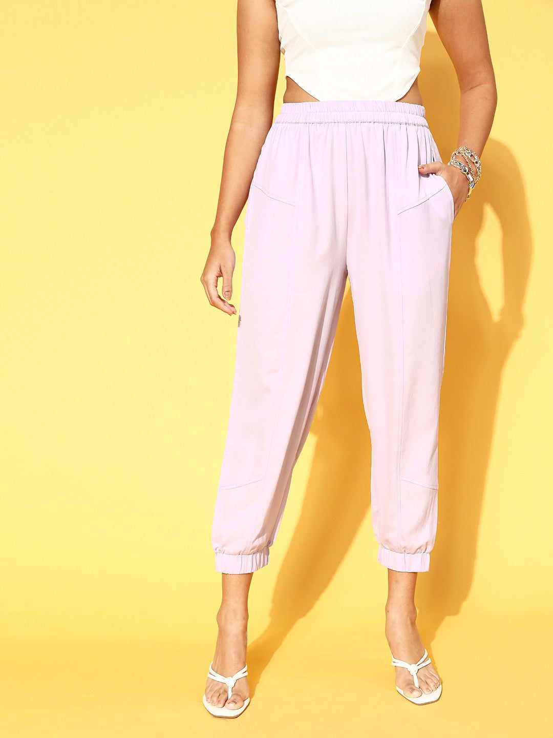 Lavender Solid Volume Play Track Pants