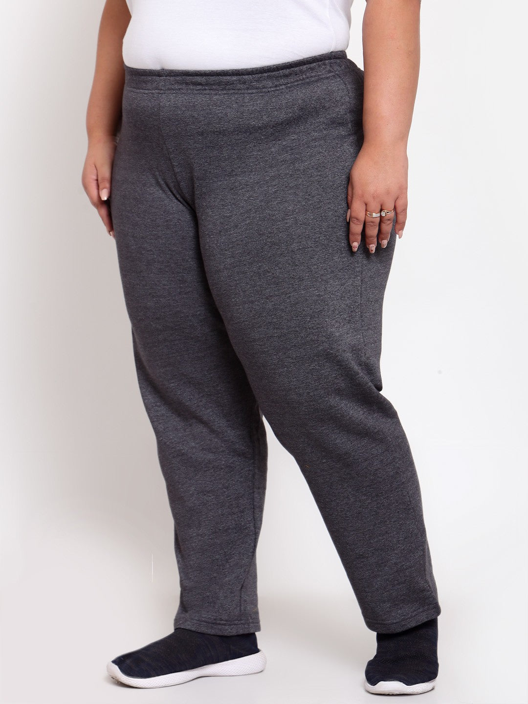 Charcoal Grey Solid Straight-Fit Cotton Trackpants