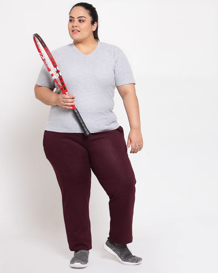 Burgundy Straight-Fit Cotton Track Pants