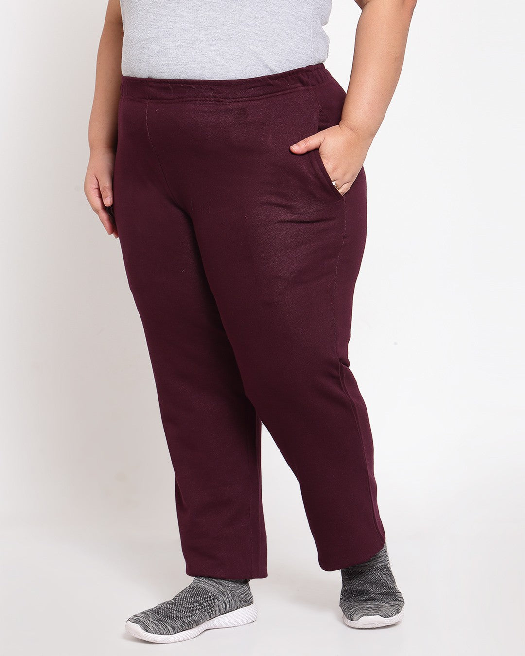 Burgundy Straight-Fit Cotton Track Pants