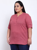 plusS Pink Mandarin Collar Shirt Style Top