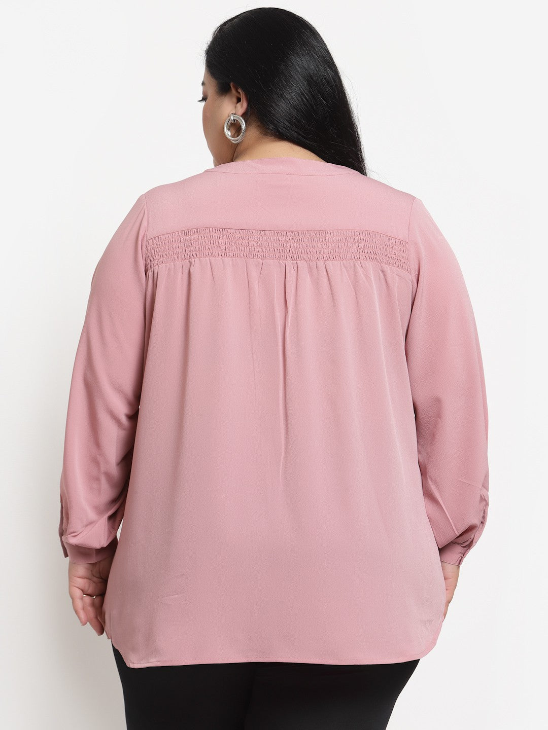 plusS Pink Plusize Mandarin Collar Longline Top