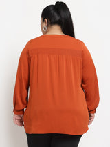 plusS Orange Mandarin Collar Shirt Style Top
