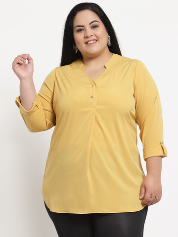 plusS Yellow Mandarin Collar Top