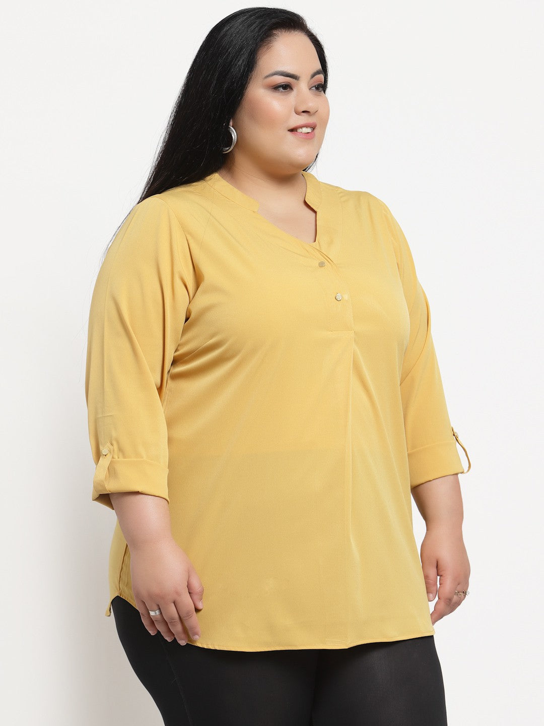 plusS Yellow Mandarin Collar Top