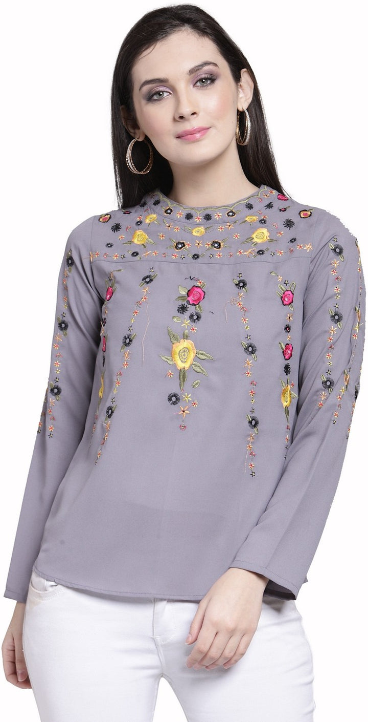 plusS Grey Embroidered Top