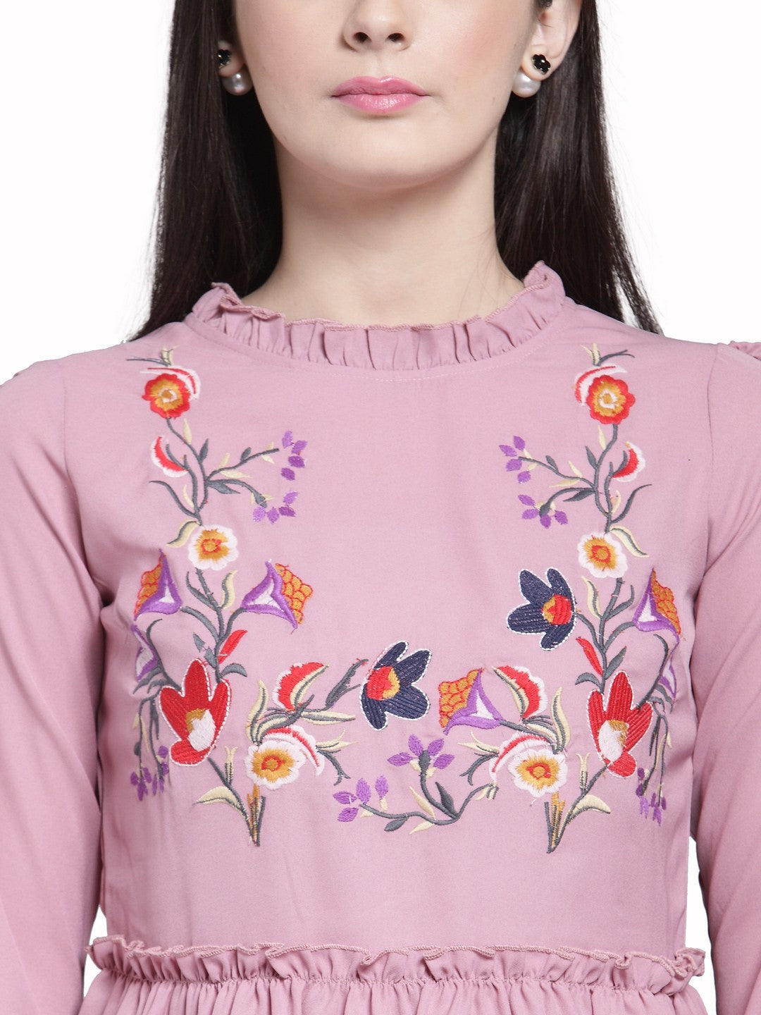 plusS Mauve Embroidered Cinched Waist Top