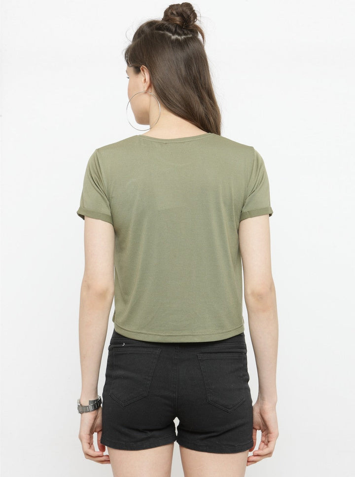 Olive Green Solid Round Neck T-shirt