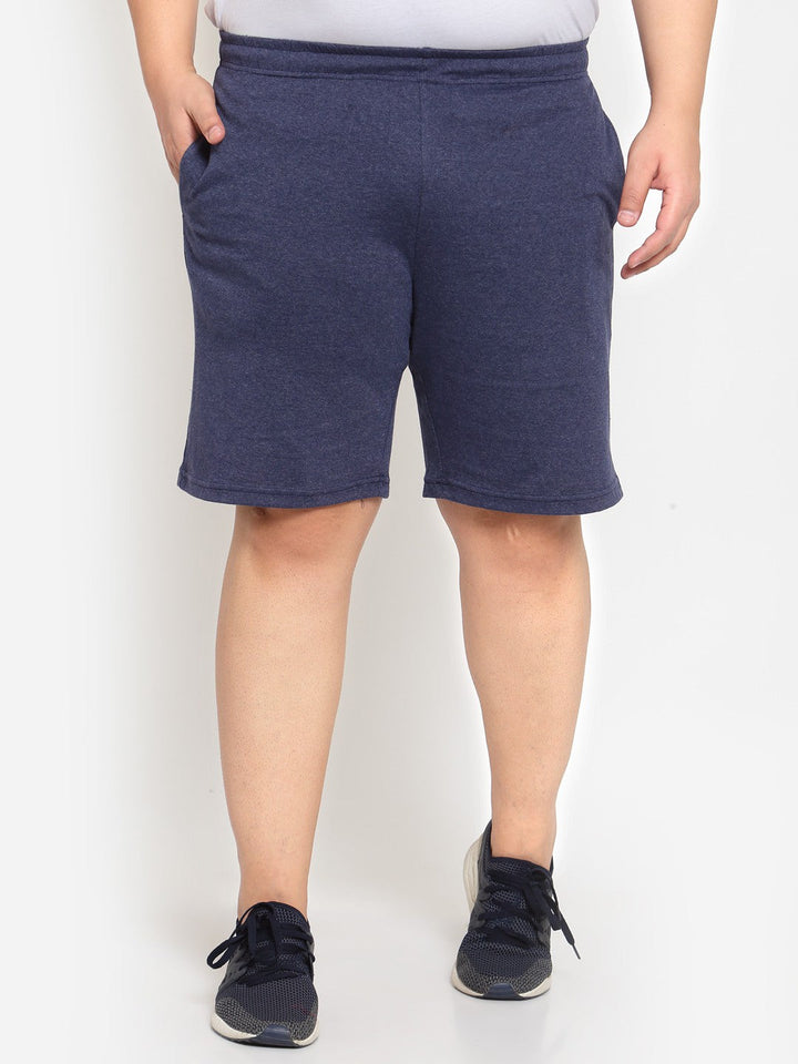 plusS Men Navy Blue Mid-Rise Regular Shorts