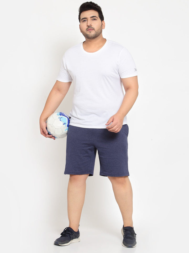 plusS Men Navy Blue Mid-Rise Regular Shorts