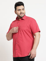 plusS Men Plus Size Red Checked Casual Shirt