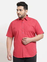 plusS Men Plus Size Red Checked Casual Shirt