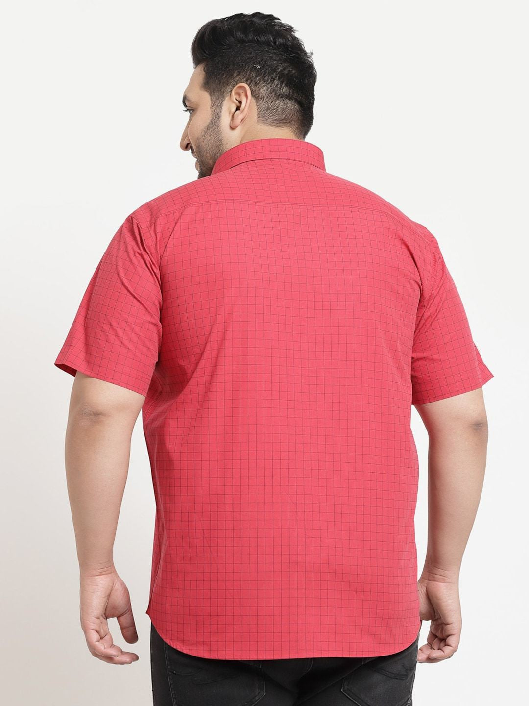 plusS Men Plus Size Red Checked Casual Shirt