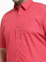 plusS Men Plus Size Red Checked Casual Shirt