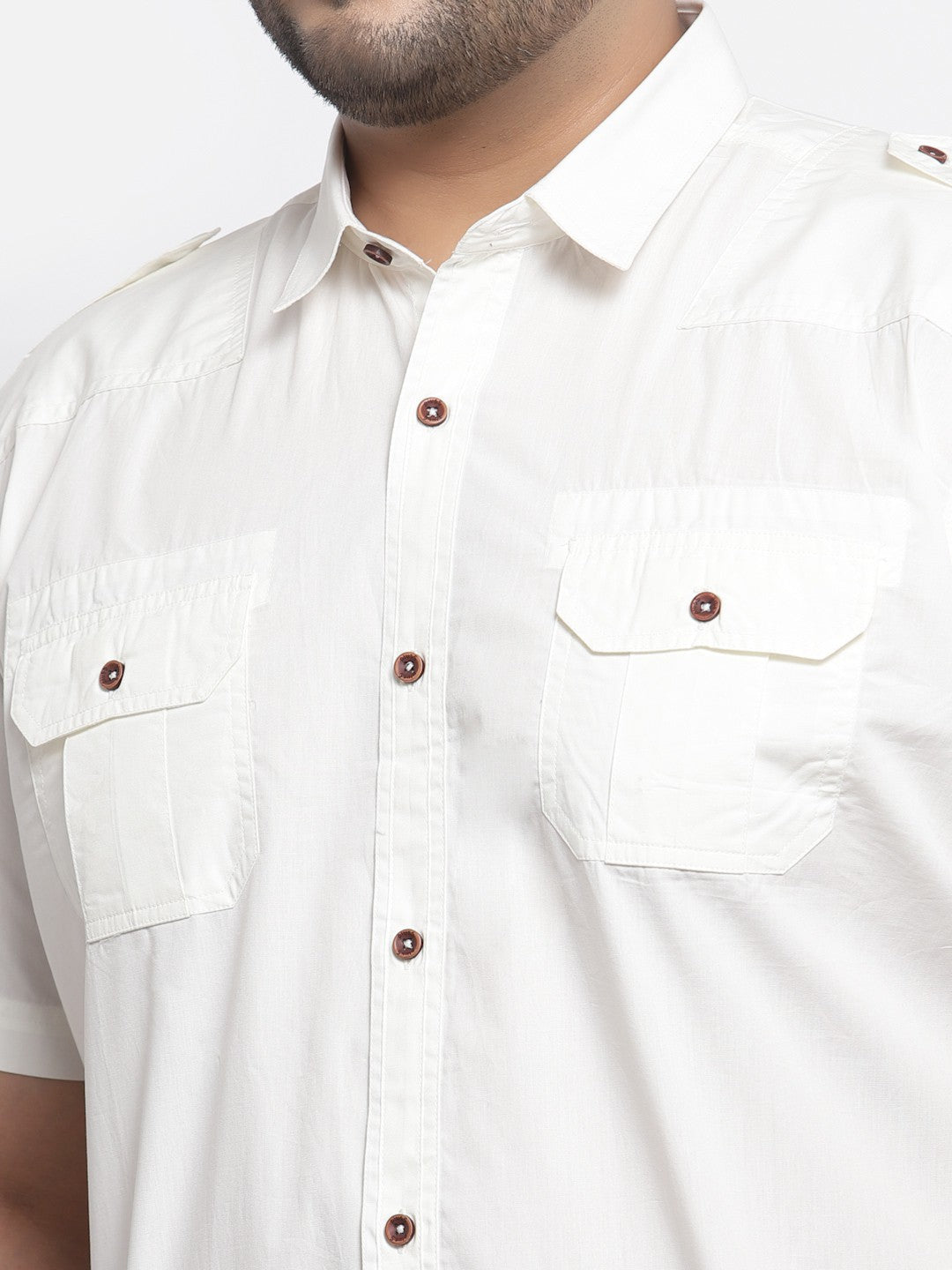 plusS Men Off White Casual Shirt