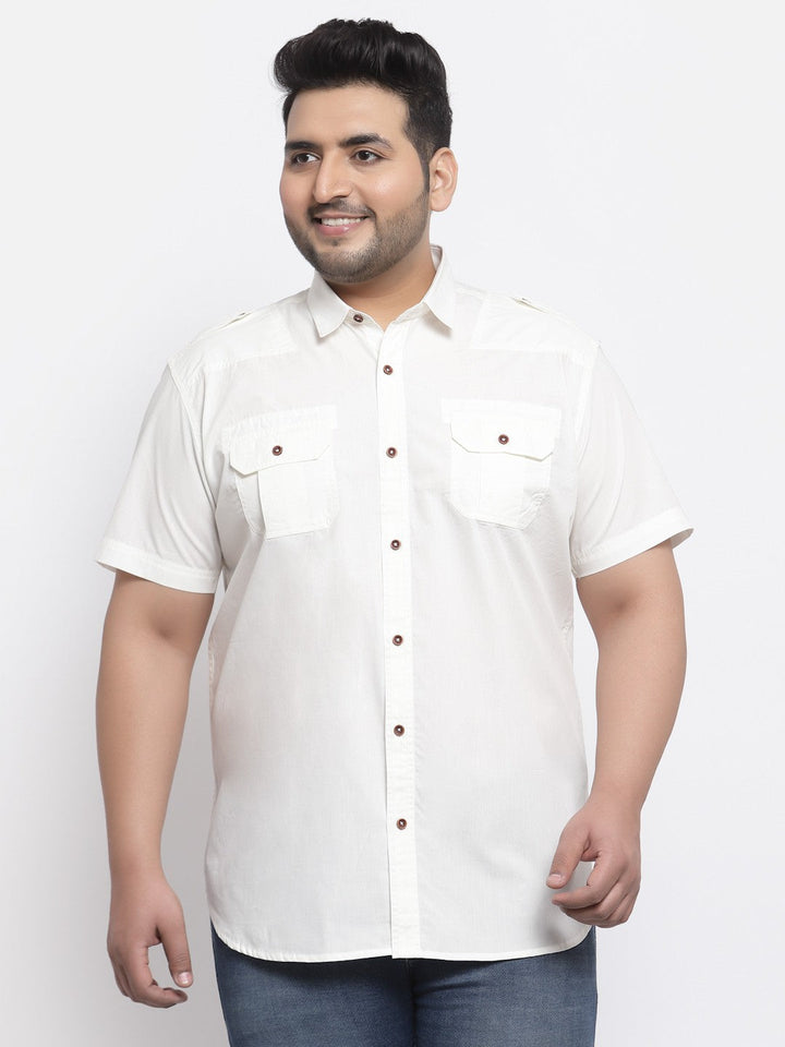 plusS Men Off White Casual Shirt