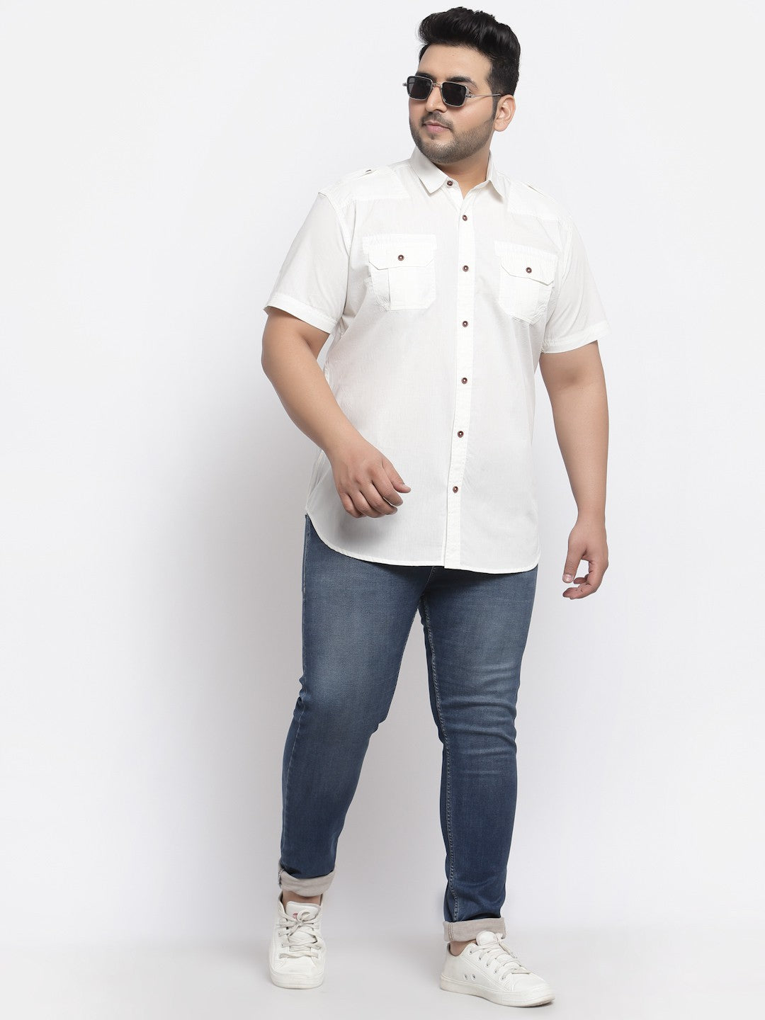 plusS Men Off White Casual Shirt