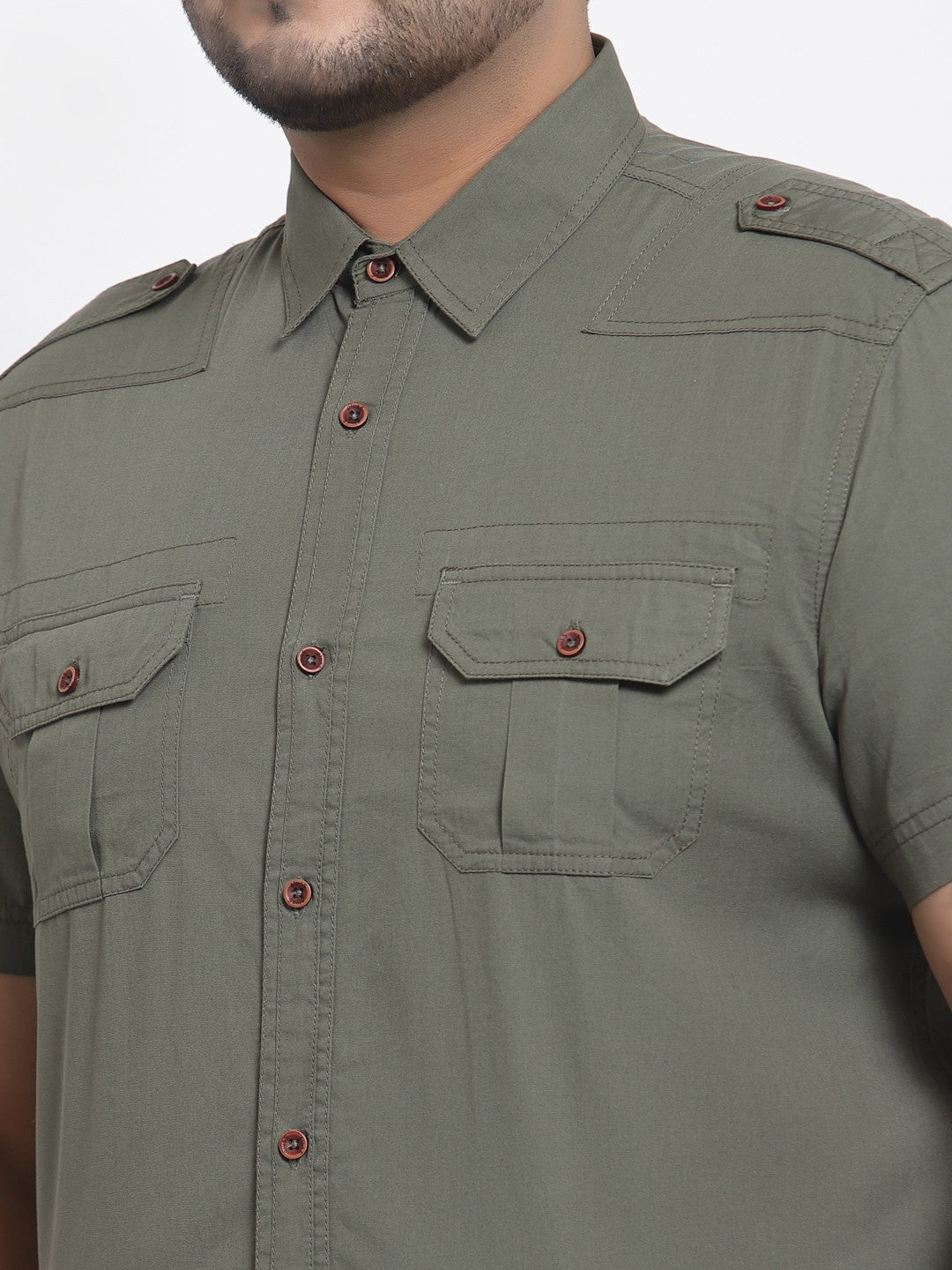 plusS Men Olive Green Casual Shirt