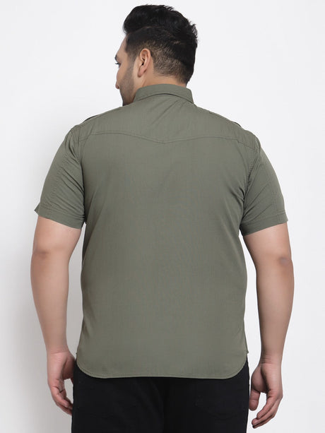 plusS Men Olive Green Casual Shirt